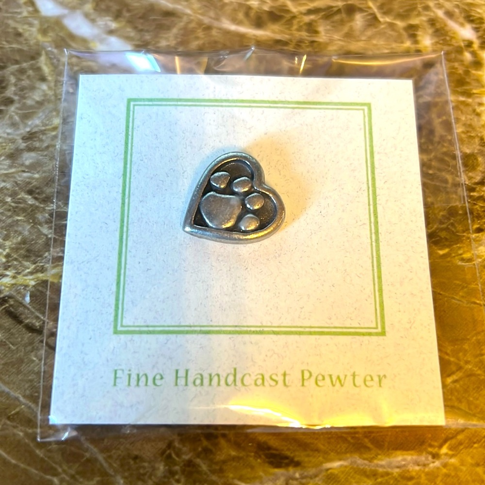 Dog paw heart pin Jim Clift tac pin NWT